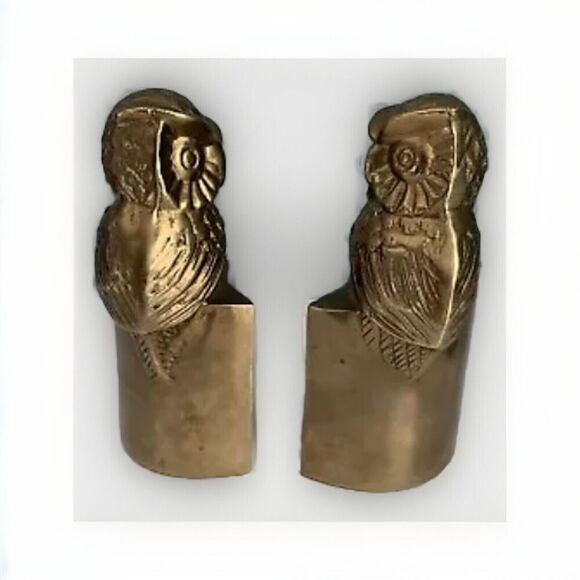 Vintage Owl Bookends 6” Brass Night Bird Stands Decor Retro MCM Heavy Solid Gold - Picture 7 of 12